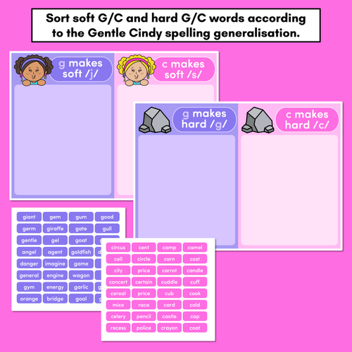 Resource preview 2 for GENTLE CINDY - Word Sort for Soft G and Soft C Spelling Rule