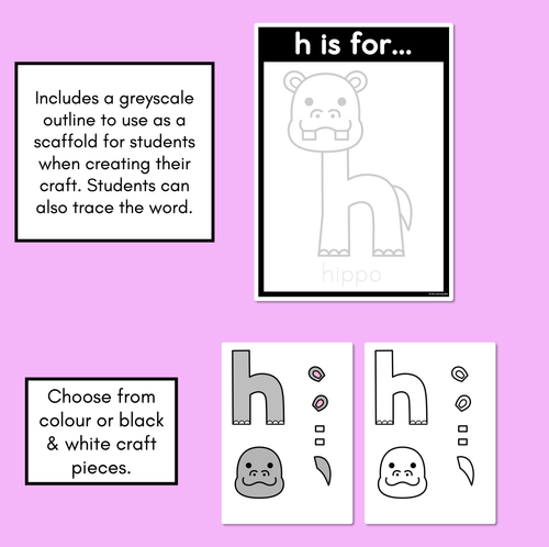 Resource preview 2 for Beginning Sound Crafts - LOWERCASE Letter H - H is for Hippo