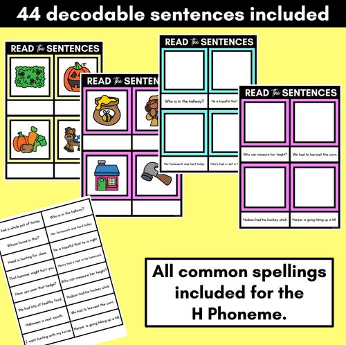 Resource preview 2 for H Phoneme Decodable Sentence Mats - Read & Match