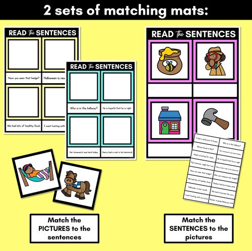 Resource preview 3 for H Phoneme Decodable Sentence Mats - Read & Match