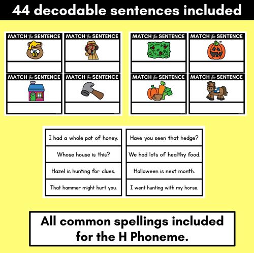 Resource preview 3 for H Phoneme Decodable Sentences - Read & Match