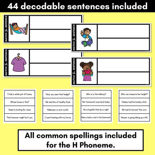 Resource preview 2 for H Phoneme Decodable Sentences - Read, Match & Write