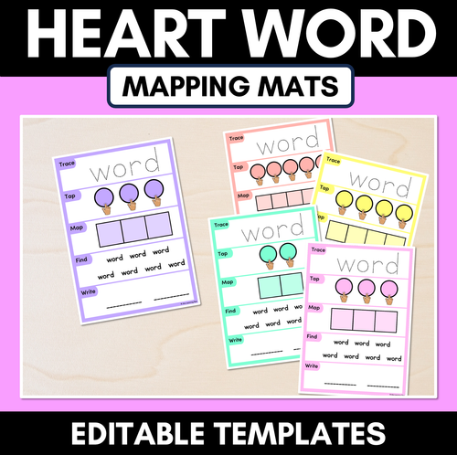 Resource preview 1 for HEART WORD MAPPING MATS - High-Frequency Words - Editable Templates