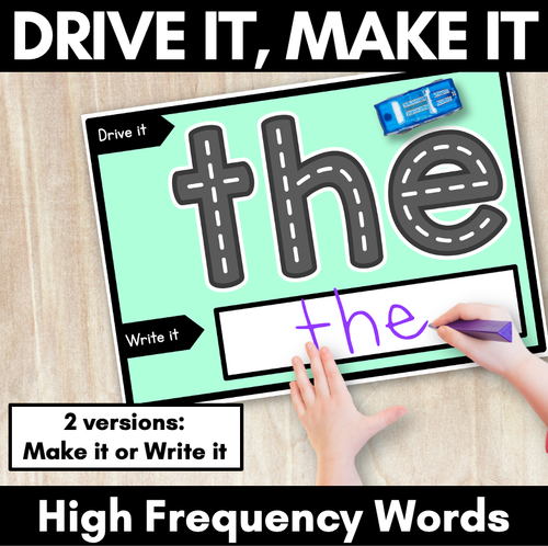 Resource preview 1 for High Frequency Words Car Game - Drive It Make It - Kindergarten Phonics Activity