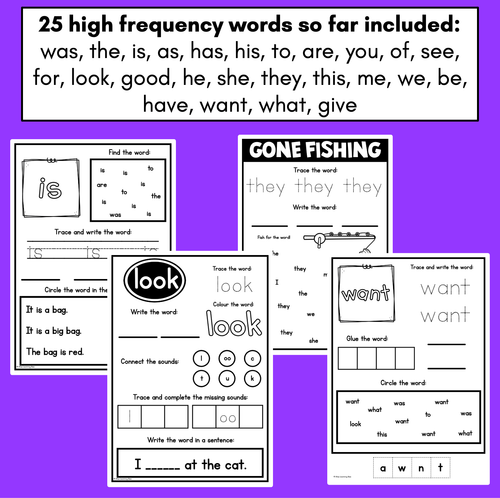 Resource preview 3 for High Frequency Words Worksheets - Heart Word Print & Go Activities