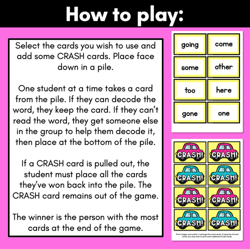 Resource preview 2 for HIGH-FREQUENCY WORDS CARD GAME - Crash Phonics Game