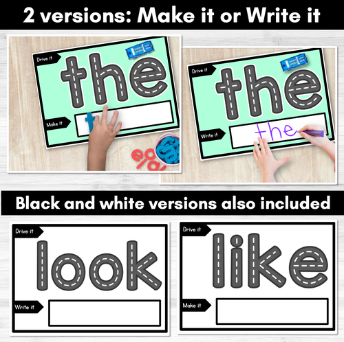 Resource preview 2 for High Frequency Words Car Game - Drive It Make It - Kindergarten Phonics Activity