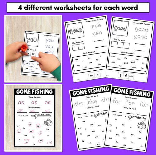 Resource preview 4 for High Frequency Words Worksheets - Heart Word Print & Go Activities