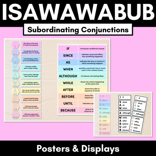 Resource preview 1 for I SAW A WABUB Poster Displays for Subordinating Conjunctions (Complex Sentences)