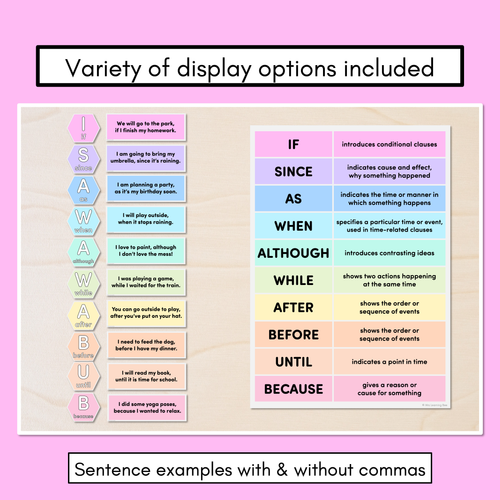 Resource preview 2 for I SAW A WABUB Poster Displays for Subordinating Conjunctions (Complex Sentences)