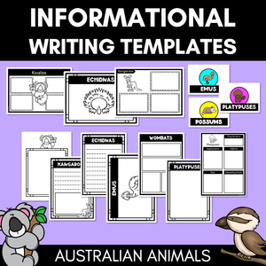 INFORMATIVE TEXT WRITING TEMPLATES - Australian Animals Writing Templates for K-2