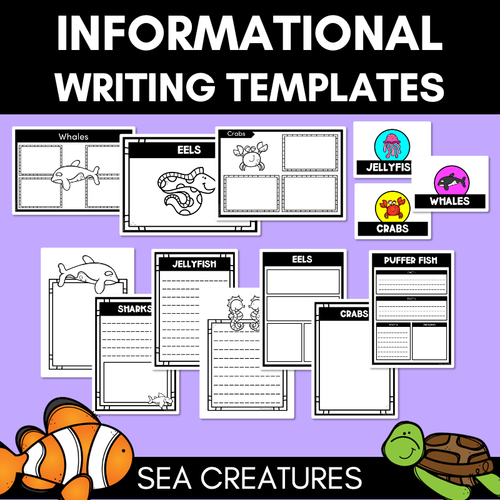 Resource preview 1 for INFORMATIVE TEXT TEMPLATES - Sea Creatures Writing Templates for K-2