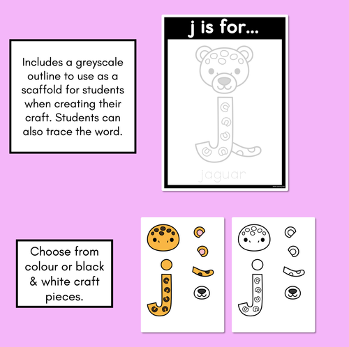 Resource preview 2 for Beginning Sound Crafts - LOWERCASE Letter J - J is for Jaguar