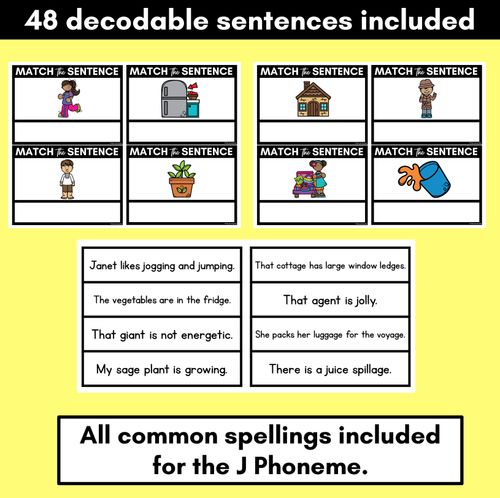 Resource preview 3 for J Phoneme Decodable Sentences - Read & Match