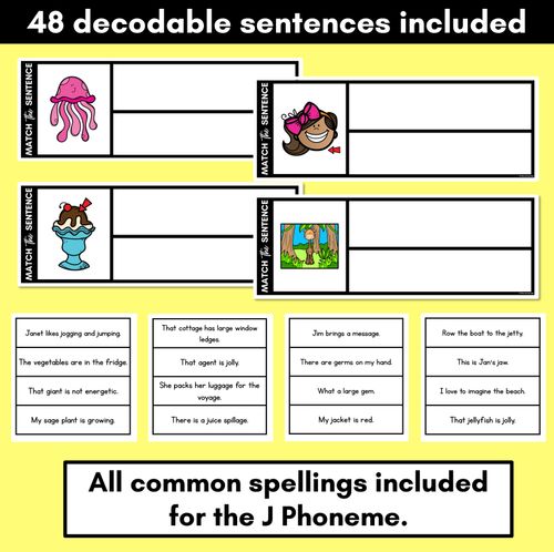 Resource preview 2 for J Phoneme Decodable Sentences - Read, Match & Write
