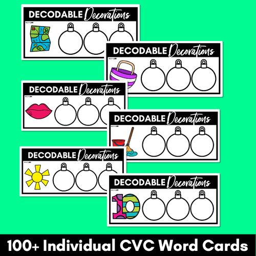 Resource preview 4 for Christmas Activities Kindergarten - CVC Word Mats - Decodable Decorations