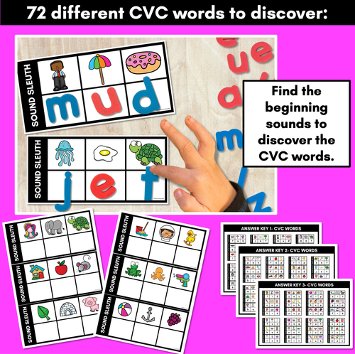 Resource preview 2 for MYSTERY CVC WORD TASK CARDS - Kindergarten Phonics Activity