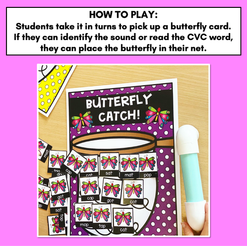 Resource preview 2 for Alphabet & CVC Word Phonics Game for Kindergarten - Butterfly Catch