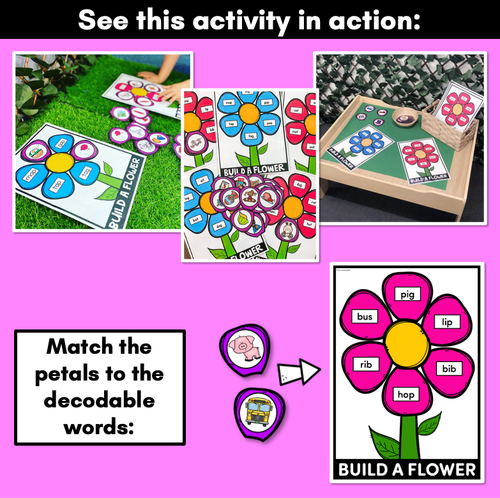 Resource preview 3 for CVC Words Phonics Game - BUILD A PHONICS FLOWER Kindergarten Literacy Center