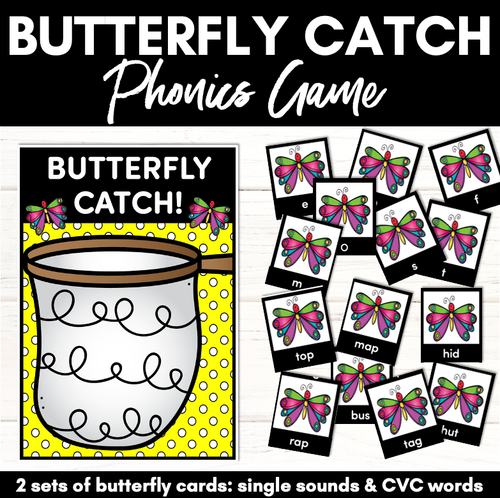 Resource preview 1 for Alphabet & CVC Word Phonics Game for Kindergarten - Butterfly Catch