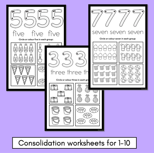 Resource preview 3 for Kindergarten Math Worksheets - Numbers 1 - 10 Practice Pages