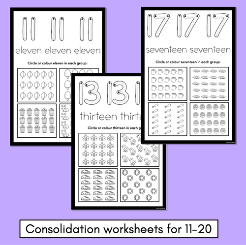 Resource preview 3 for Kindergarten Math Worksheets - Numbers 11 - 20 Practice Pages