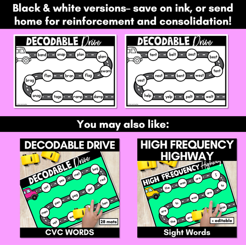 Resource preview 4 for CVCC CCVC CCVCC WORD BLENDING MATS - Phonics Fluency Games - Decodable Drive