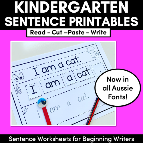 Resource preview 1 for Kindergarten Sentence Worksheets - Set 1 READ, CUT, PASTE, WRITE - Print & Go