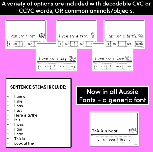 Resource preview 3 for Kindergarten Sentence Worksheets - Set 2 READ, CUT, UNJUMBLE, PASTE - Print & Go