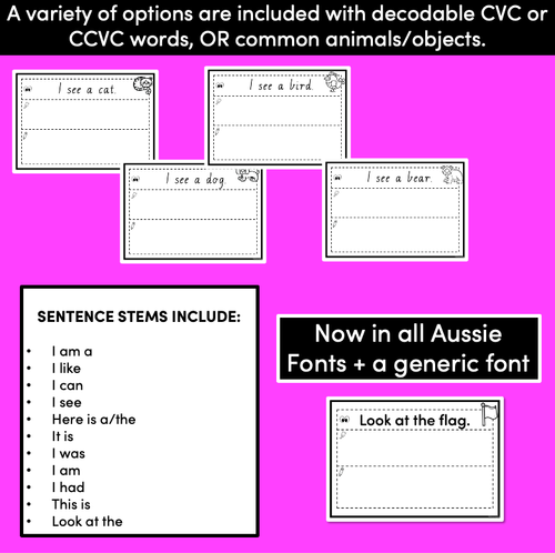 Resource preview 3 for Kindergarten Sentence Worksheets - Set 1 READ, CUT, PASTE, WRITE - Print & Go