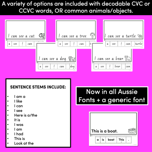 Resource preview 3 for Kindergarten Sentence Worksheets - Set 2 READ, CUT, UNJUMBLE, PASTE - Print & Go