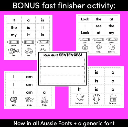 Resource preview 4 for Kindergarten Sentence Worksheets - Set 1 READ, CUT, PASTE, WRITE - Print & Go