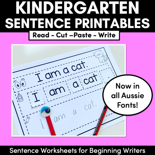 Resource preview 1 for Kindergarten Sentence Worksheets - Set 1 READ, CUT, PASTE, WRITE - Print & Go