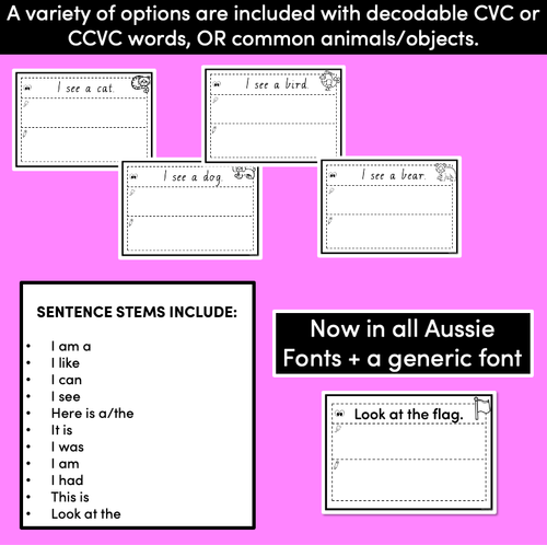 Resource preview 3 for Kindergarten Sentence Worksheets - Set 1 READ, CUT, PASTE, WRITE - Print & Go