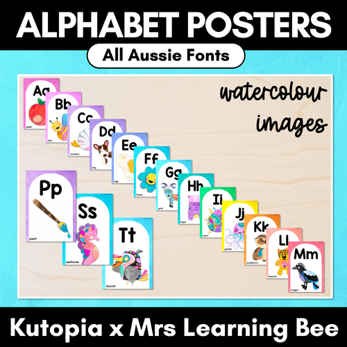 Resource preview 1 for Alphabet Posters - The Kutopia Collection - Watercolour Rainbow with Watercolour Images