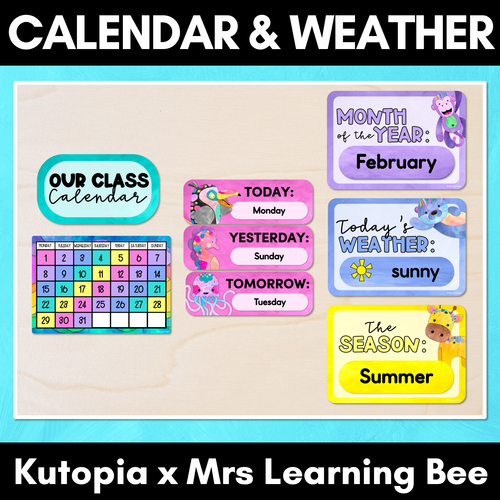 Resource preview 1 for Calendar & Weather Display - Watercolour Rainbow - The Kutopia Collection