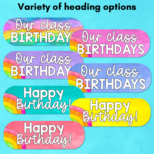 Resource preview 5 for Classroom Birthdays Display - The Kutopia Collection - Watercolour Rainbow Critters