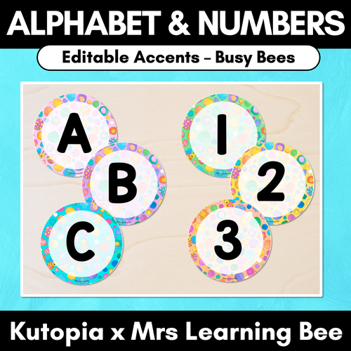 Resource preview 1 for Editable Accents  - Alphabet & Numbers - The Kutopia Collection - Busy Bees