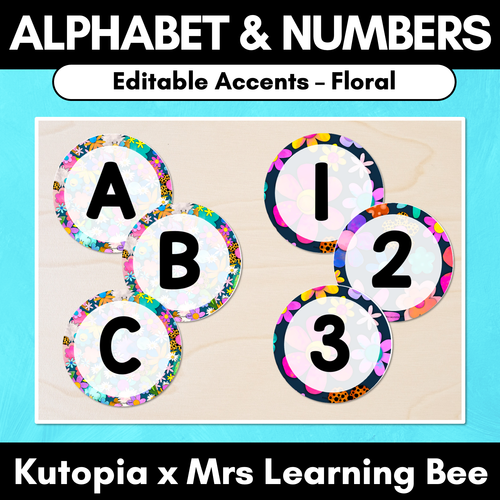 Resource preview 1 for Editable Accents  - Alphabet & Numbers - The Kutopia Collection - Floral