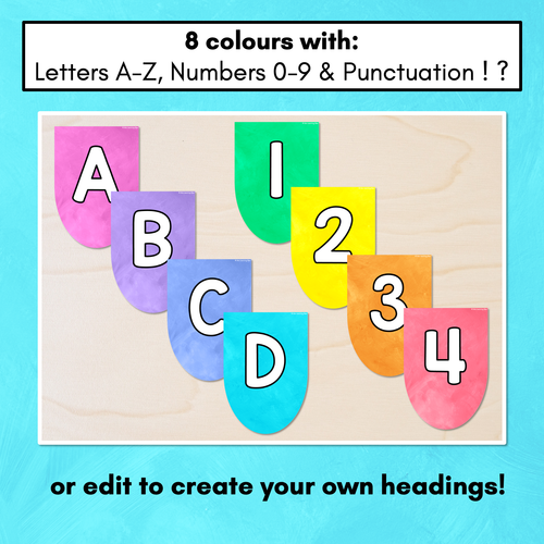 Resource preview 2 for Editable Scalloped Bunting - Alphabet & Numbers - The Kutopia Collection - Rainbow Watercolour