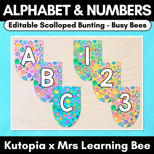 Resource preview 1 for Editable Scalloped Bunting - Alphabet & Numbers - The Kutopia Collection - Busy Bees