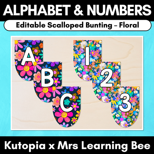 Resource preview 1 for Editable Scalloped Bunting - Alphabet & Numbers - The Kutopia Collection - Floral