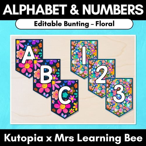 Resource preview 1 for Editable Bunting - Alphabet & Numbers - The Kutopia Collection - Floral