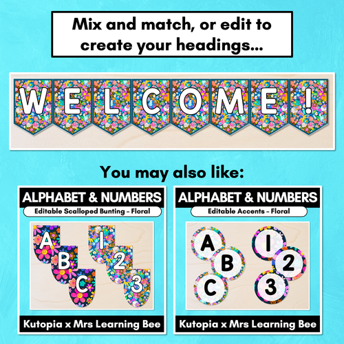 Resource preview 3 for Editable Bunting - Alphabet & Numbers - The Kutopia Collection - Floral