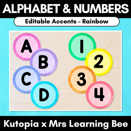 Resource preview 1 for Editable Accents - Alphabet & Numbers - The Kutopia Collection - Rainbow Watercolour