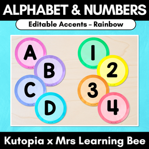 Editable Accents - Alphabet & Numbers - The Kutopia Collection - Rainbow Watercolour