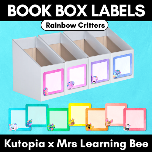 Resource preview 1 for Book Box Holder Editable Labels - The Kutopia Collection - Rainbow Critters