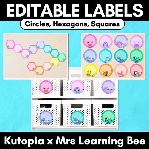 Resource preview 1 for Editable Labels - Circles, Hexagons & Squares - Watercolour Rainbow Classroom Decor - The Kutopia Collection