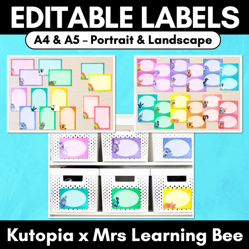 Resource preview 1 for A4 & A5 Portrait & Landscape Editable Labels - Watercolour Rainbow Classroom Decor - The Kutopia Collection