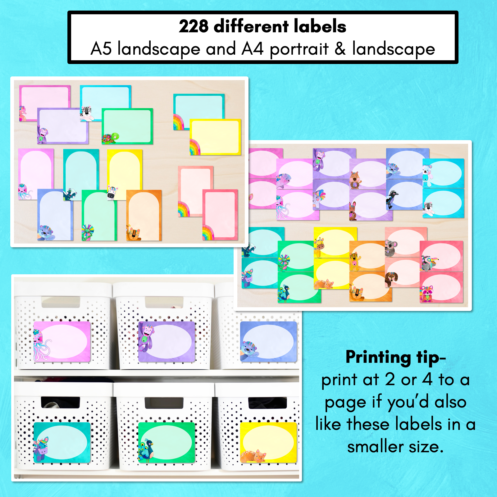 A4 & A5 Portrait & Landscape Editable Labels - Watercolour Rainbow ...